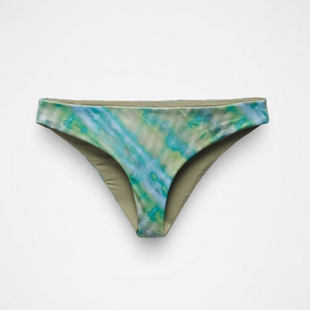 NWT Prana Tie Dye Low Rise Bikini Bottoms Gemma Reversible Green & Blue Mirage